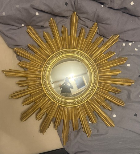 Miroir mural rond soleil doré