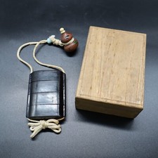 Ancienne rare INRO japonaise avec boite pilulier gourde netsuke en bois du JAPON