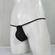 K283Q K283 Men Sexy Mini Pouch String Thong Thin Rib Semi C-thru Stripes