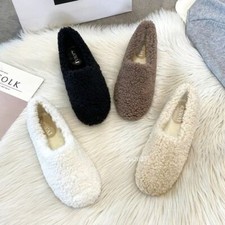 Lambwool Moccasins Femme Winter Cotton Shoes Plush Loafers Curly Sheep Fur Flats