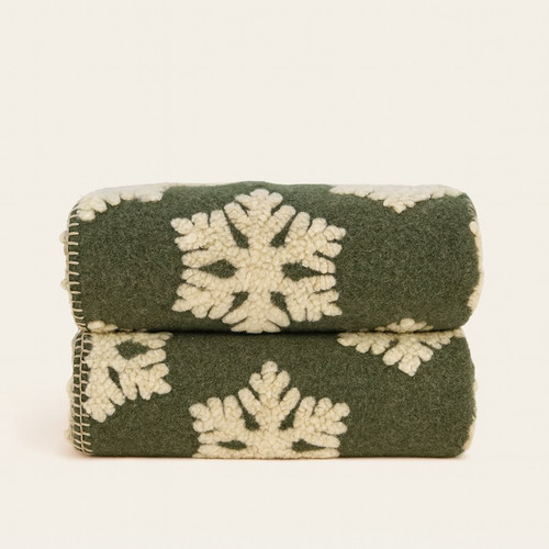 Plaid laine bouillie verte - plaid,