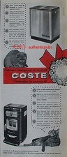 1962 FRENCH AD CAT ANIMAL COAL AND OIL STOVE COSTE ADVERTISING