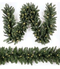 2 Pack / 9Ft Prelit Fraser Fir Xmas Garland with 50 LED Soft White Lights