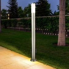 Lampadaire Lampe D'Extérieur Borne Lumineuse LED de Jardin Inox Prises H 110 CM