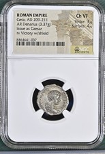 Roman Empire - Geta - AD 209-211 - Silver Denarius - NGC Ch VF - RIC:23