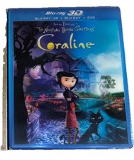 Coraline 3D Blu-ray/DVD Dakota Fanning w/Lenticular Slipcover RARE OOP