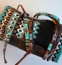 Western Show Saddle Felt bottom woven Pad 28x30 Black & Teal & Or + Floral HSBP