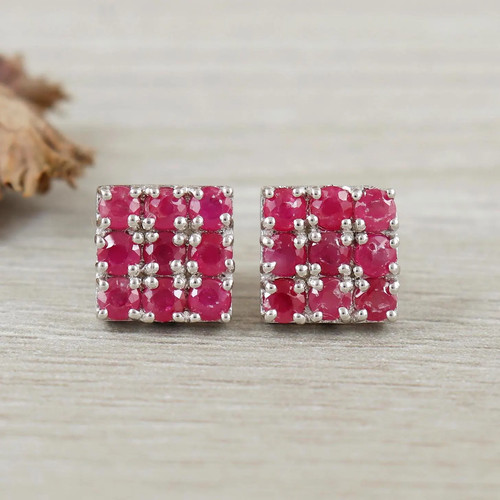 Pink ruby stud earrings 925 - stud,