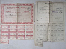 Lot of 3 old plates registered shares 100 francs L. Joubert 1921
