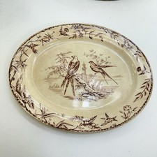 Antique 1877 Ridgway Sparks & Ridgway Indus Pattern Transferware Platter Birds