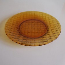 Vintage PN Art Deco Amber Orange Brown Glass Round Flat Plate Table N4867
