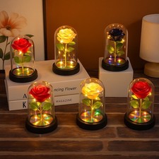 Cadeau Fete Des Meres, rose eternelle sous cloche en verre ,la belle et la bête 