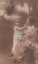 CP PATRIOTIC SOLDIER BAYONET MOTHER AND LITTLE GIRL ROSES - 22418