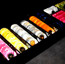 Antique 140 Chips & Pearl Plates Case Marked Gold POKER CASINO