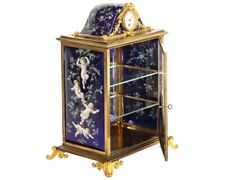French Bronze and Limoges Enamel Jewelry Vitrine Cabinet with Clock