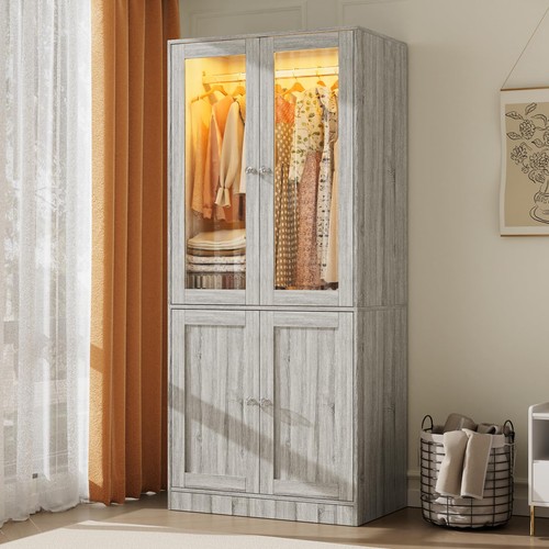 Grey oak wood armoire - grey,