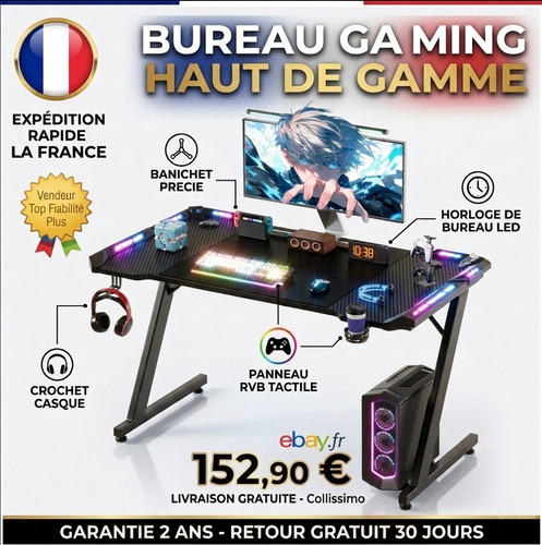 Bureau gaming led noir - gaming,