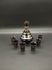 Service à liqueur verre noir épais doré – carafe + 6 verres – style Art déco