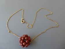 collier neuf plaqué or poinçon CN 4,54gr 39cm forçat 1mm boule 1,5cm jaspe rouge