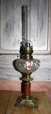 Antique Bronze and Red Marble Enamelled Glass Kerosene Lamp 19th Century