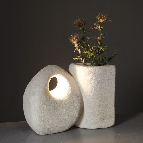 Lampe vase sculpturale - , pierre