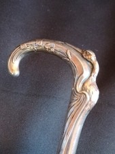 Petit pommeau d'ombrelle en argent massif / Héron & nénuphars / Art Nouveau
