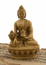 Statue Bouddhiste Dhyani Bouddha Médecine en resine beige foncé 11cm # 2425