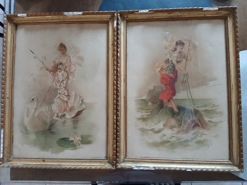 Paire chromolithographie xixe - paire,