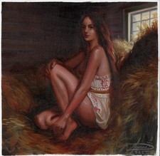 femme dans le grenier à foin