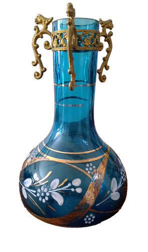 Vase verre bleu - vase, emaille