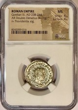 Reflective Luster 238-244 AD Gordian III Ancient Roman Silver Db Denarius NGC MS