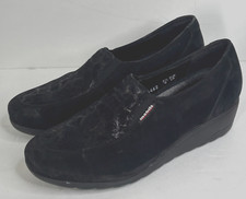 EUC!!MEPHISTO MOBILS SLIP ON SUEDE&FAUX CRACKLE REPTILE TOP WEDGE SHOES*US 8