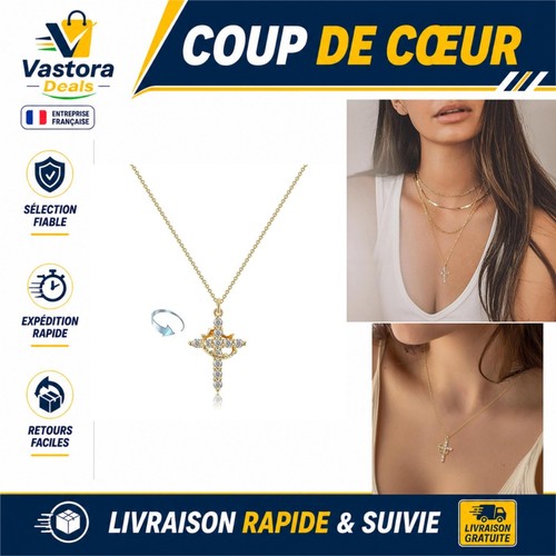 Collier croix plaqué - or, blanc
