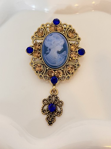 Broche camée bleu - camée,