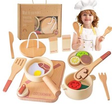 Accessoire Cuisine Enfant Bois Jouet de Casseroles et Poêles Dinette en Bois ...