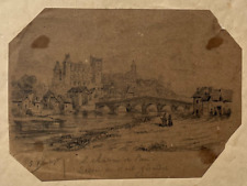 CHATEAU PAU  Pyrenees DESSIN ORIGINAL Emile BOUTIGNY d'après Karl Girardet XIX°