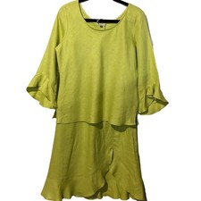 Chalet 2 Piece 100% Linen Women Sz Small Ruffle Detail Faux Wrap Lagenlook Artsy