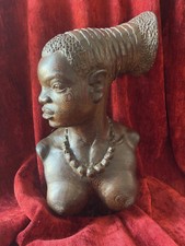 Unique grande sculpture signée Benoit Konongo portrait femme mangbetu Congo