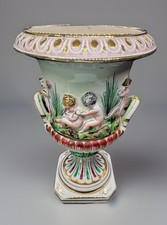 Adorable Capodimonte Italy Raised Cherubs Bacchus Baroque Porcelain 9" Vase VTG