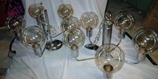 Two VTG 60s Eames Era  CHROME Light Fixture, Crystal Glass Globes UNION MADE USA