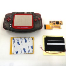 V2 IPS Screen Mod+Pre-cut Clear Black Shell With Red Lens For Game Boy Advance