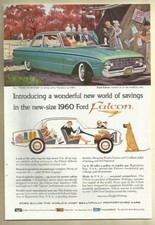 Vintage Print Ad 1960 Ford Falcon Old Car Great Dane Dog Original Photo Retro