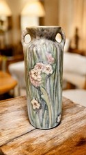 Weller Silvertone Art Pottery Floral Pastel Double Handle Vase Dogwood 7 3/4" H