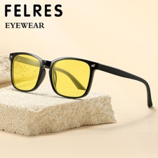 Unisex Retro Square Anti Blue Light Classes Yellow Lens Night Vision Sunglasses 