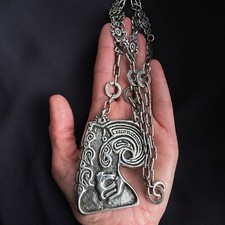102g Large Vintage Abstract Modernist Silver Plated Pendant Necklace M Buffet