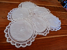 Linge ancien Lot de 6 Napperons  coton blanc  et dentelle ( ref 8 )