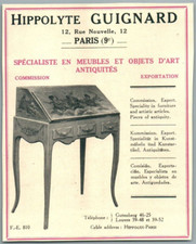 HIPPOLYTE GUIGNARD ANTIQUE FURNITURE OBJECTS ART ANTIQUES PARIS ADVERTISING 1928