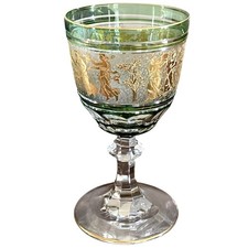 Val St Lambert Danse de Flore Gold EMERALD Green Glass 6 3/4" Water Wine Goblet