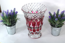 VAL SAINT LAMBERT Ruby red crystal glass cut vase signed