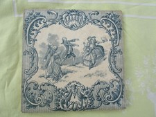 Antique Gien earthenware tile game by Colin Maillard dark green decor